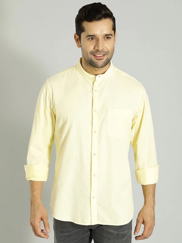 Indian Terrain Men's Slim Fit Full Sleeve Solid Yellow Shirt
